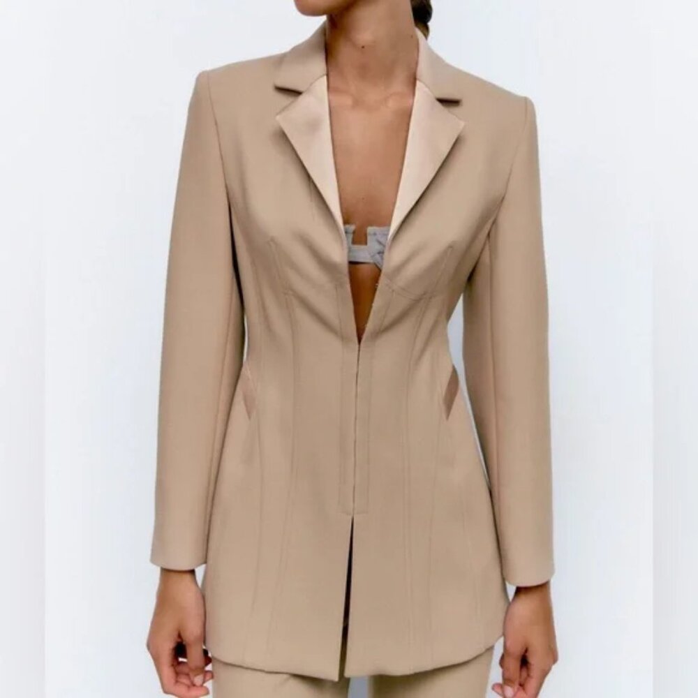 Zara Beige Longline Blazer